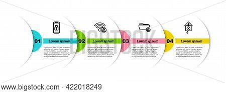 Set Line Smartphone With Lock, Wifi Locked, Folder And And Retro Wall Watch. Business Infographic Te