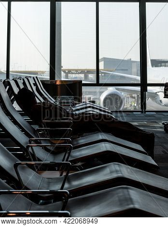 Empty Waiting Room At Aiport Waiting For Passangers.
