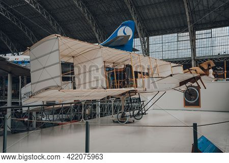Brussels, Belgium - August 17, 2019: A Replica Of Voisin De Caters N Iv Antique Military Airplane In