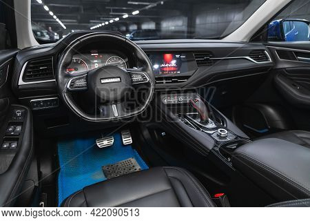 Novosibirsk, Russia - May 29, 2021: Haval F7, Salon Of A New Stylish Car, Steering Wheel , Dashboard