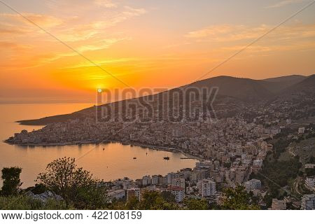 View From The Lekuresi Castle On Saranda At Sunset
