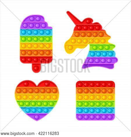 Pop It Fidget Set. Antistress. Toy Icon, Trendy Toy. Vector Illustration Isolated On White Backgroun