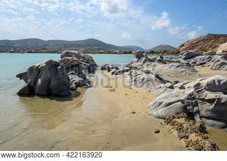 Paros, Greece - September 29, 2021: Beautiful Seascape Of Kolymbithres Beach, Paros Island, Cyclades