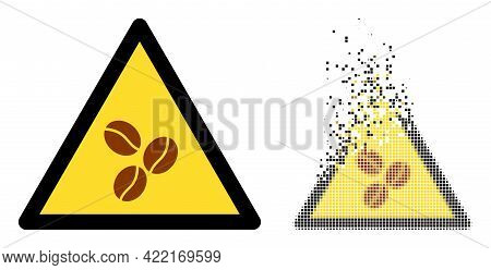 Dissolved Pixelated Coffee Warning Vector Icon With Wind Effect, And Original Vector Image. Pixel Di