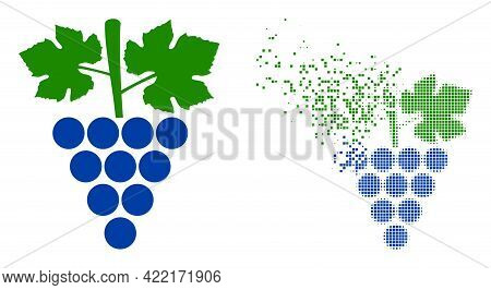 Dispersed Dot Grapes Bunch Vector Icon With Wind Effect, And Original Vector Image. Pixel Abrasion E