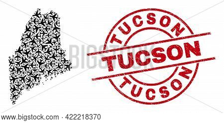 Tucson Scratched Badge, And Maine State Map Collage Of Air Force Items. Collage Maine State Map Crea