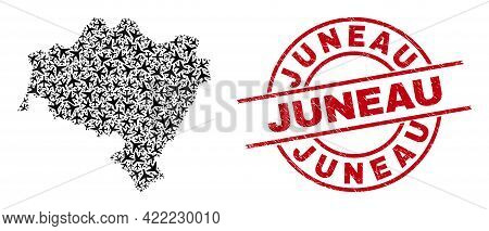 Juneau Rubber Stamp, And Lower Silesian Voivodeship Map Mosaic Of Aeroplane Elements. Collage Lower 