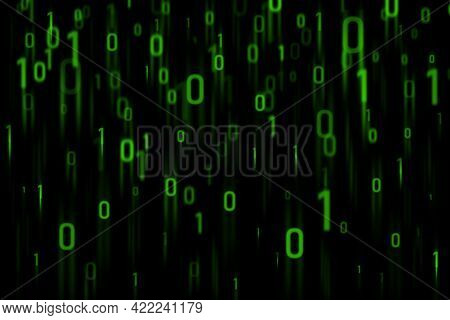 Abstract Green Binary Code On A Black Background. Green Lines Of Binary Code