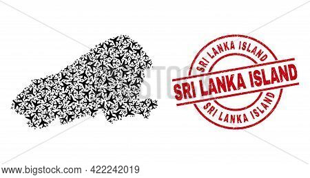 Sri Lanka Island Distress Stamp, And Kahoolawe Island Map Collage Of Air Force Elements. Collage Kah