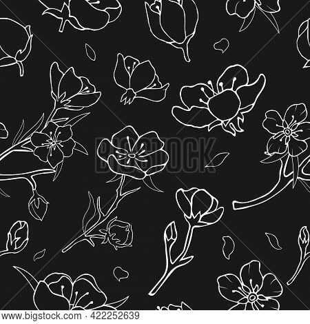 Seamless Background With Cherry Blossoms. Vector Illustration. Stock Vector. Sakura. Floral Print. B