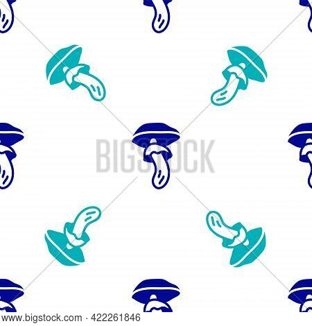 Blue Psilocybin Mushroom Icon Isolated Seamless Pattern On White Background. Psychedelic Hallucinati