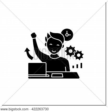 Overcome Procrastination Glyph Icon. Solve Work Problems. Fight Depression. Happy Person. Overload C