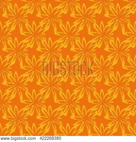 Yellow Leaves Seamless Vector Pattern On Orange