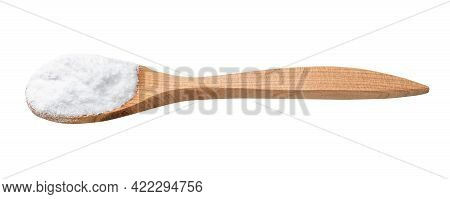 Dextrose Sugar In Wooden Spoon Isolated On White Background