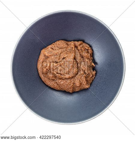 Top View Of Boiled Porridge From Teff Grains In Gray Bowl Isolated On White Background