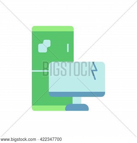Electronic Waste Vector Flat Color Icon. E-waste. Discarded Electrical And Electronic Devices. Compu