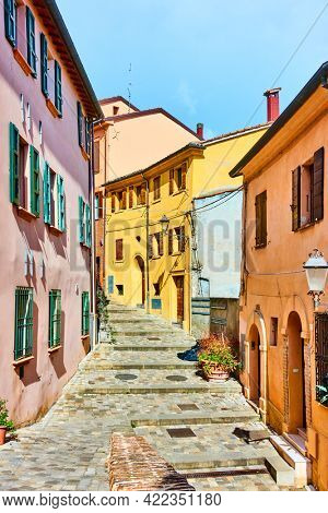 Street in Santarcangelo di Romagna town in Rinini Province, Emilia-Romagna, Italy. Italian view