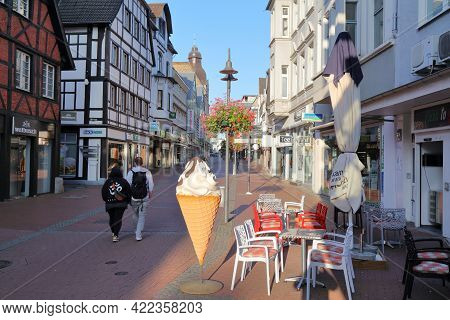 Recklinghausen, Germany - September 20, 2020: People Visit Kunibertistrasse In Downtown Recklinghaus