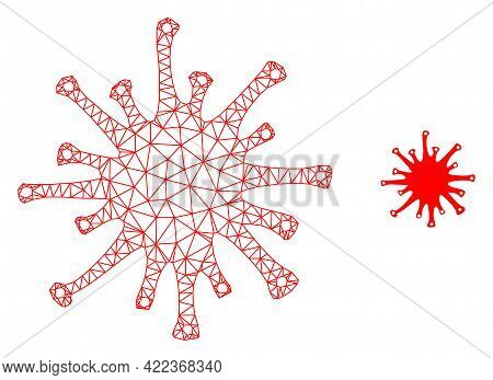 Mesh Vector Sars Virus Image With Flat Icon Isolated On A White Background. Wire Carcass Flat Polygo