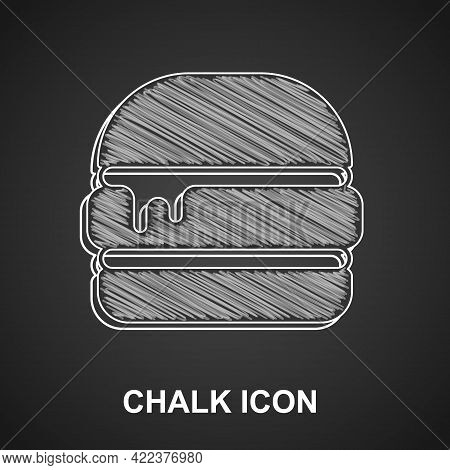Chalk Burger Icon Isolated On Black Background. Hamburger Icon. Cheeseburger Sandwich Sign. Fast Foo