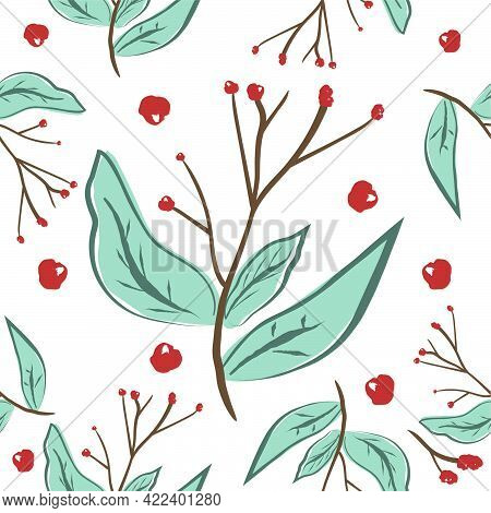 Colorful Holiday Plant Pattern Vector Scattered On A White Background Illustration