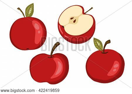 Apple Icon Set Solated On White Background. Natural Delicious Fresh Ripe Tasty Fruit. Template Vecto