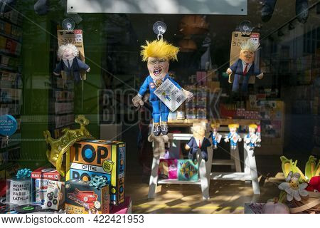 Nottingham, Nottinghamshire, England- June 1, 2021. Scribbler Shop Window Display With Donald Trump 