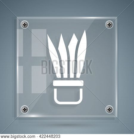 White Plant In Pot Icon Isolated On Grey Background. Plant Growing In A Pot. Potted Plant Sign. Squa