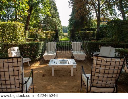 Eyrignac, France - September 2, 2018: The Picturesque Jardins Du Manoir D Eyrignac In Dordogne. Fran