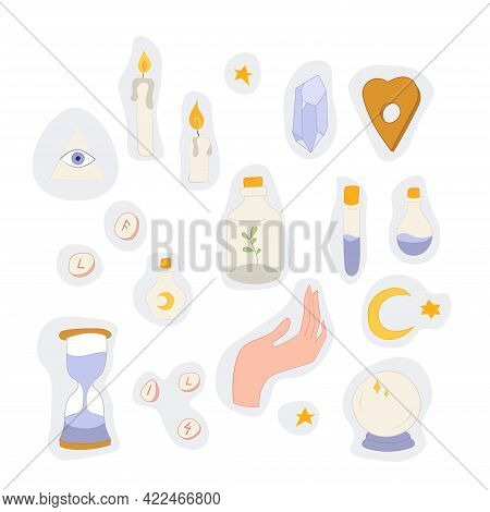 Magic Stickers With Candles, Hands, Bottles And Balls