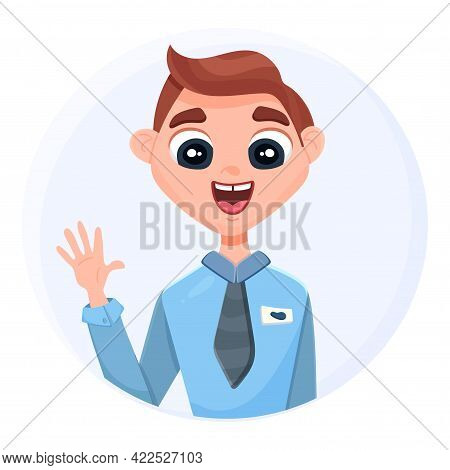 The Man Greets With His Hand. The Manager Waves His Hand.