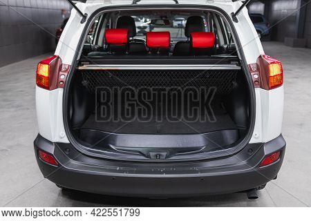 Novosibirsk, Russia - May 29, 2021: Toyota Rav-4, Rear View Of A Car With An Open Trunk. Exterior Of