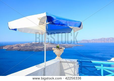 Mostra sulla caldera e il mare dal balcone, Santorini, Grecia