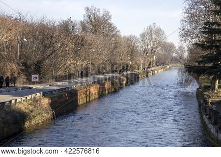Robecco Sul Naviglio ( Mi ), Italy - April 01, 2021: Robecco Sul Naviglio Town And Naviglio Grande, 