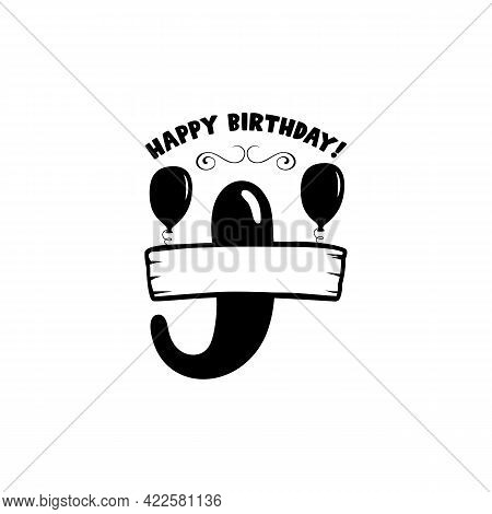 Initial Birthday J Letter. Happy Birthday Monogram Design With Balloons. Alphabet J Template. Stock 