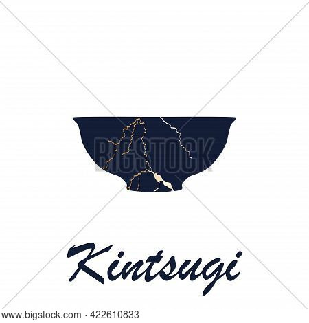 Renovated Kintsugi Japanese Vase Art Color Sketch Engraving Illustration. Kintsugi Inscription