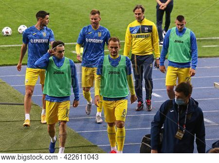 Kyiv, Ukraine - October 13, 2020: Players Of Ukraine National Team Go From The Pitch After Training 