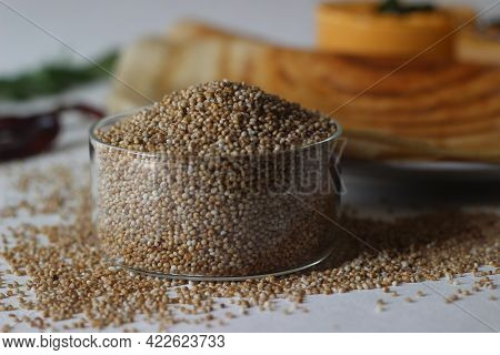 Kodo Millet Is An Annual Grain Used For Cooking In Many Parts Of The World. Shot With Pancakes In Th