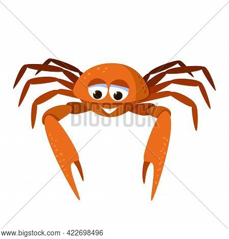 Cartoon Cute Crab. Marine Broadly Built Decapod Crustacean Mascot. Character Of Sea Creature