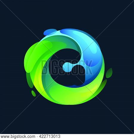 Eco-friendly G Letter Logo Inside A Swirl Green Circle. Negative Space Style Icon. Vector Font For V