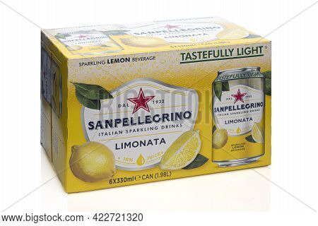 Swindon, Uk - June 4, 2021: Box Of San Pellegrino Limonata Cans On A White Background