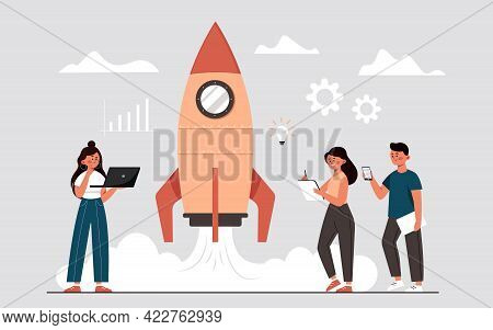 The Process Of Launching A Business Project In The Form Of A Rocket, An Idea Through Planning And St