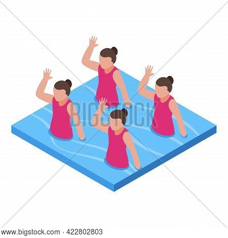 Synchronized Swimming Girls Icon. Isometric Of Synchronized Swimming Girls Vector Icon For Web Desig