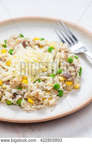 Czech style risotto with corn and green peas