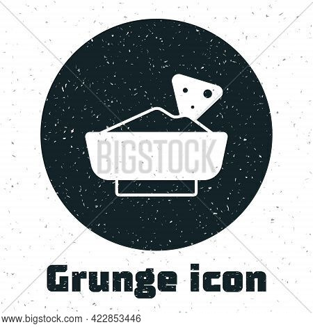 Grunge Nachos In Bowl Icon Isolated On White Background. Tortilla Chips Or Nachos Tortillas. Traditi
