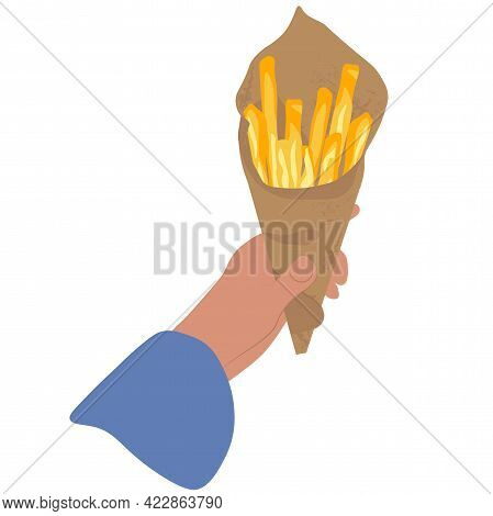 French Fries In A Paper Bag Vector Stock Illustration. Traditional Street Food Of Belgium, Brussels.