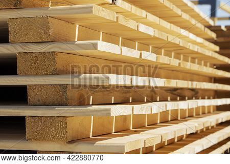 Wooden Planks. Stack Of Wood For Air Drying. Air Drying Of Wood