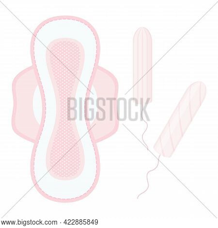 Menstruation, Feminine Hygiene Set. Pad And Tampon. Female Hygiene Products. Women's Hygiene. Flat S