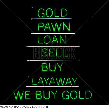 Vintaeg Neon Pawn Shop Signage Green Neon