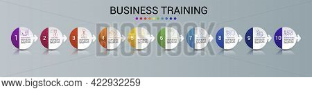 Infographic Business Training Template. Icons In Different Colors. Include Online Training, Consulti